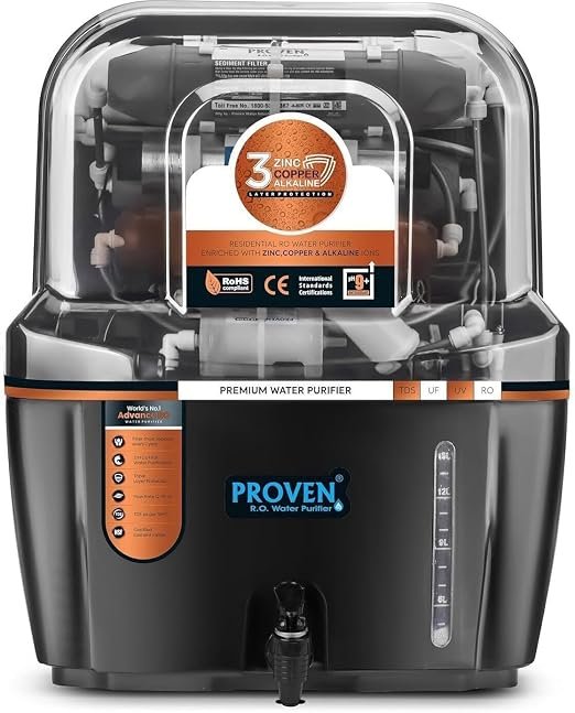 PROVEN RO Water Purifier for Home Black Transparent Opaque 12L 15L