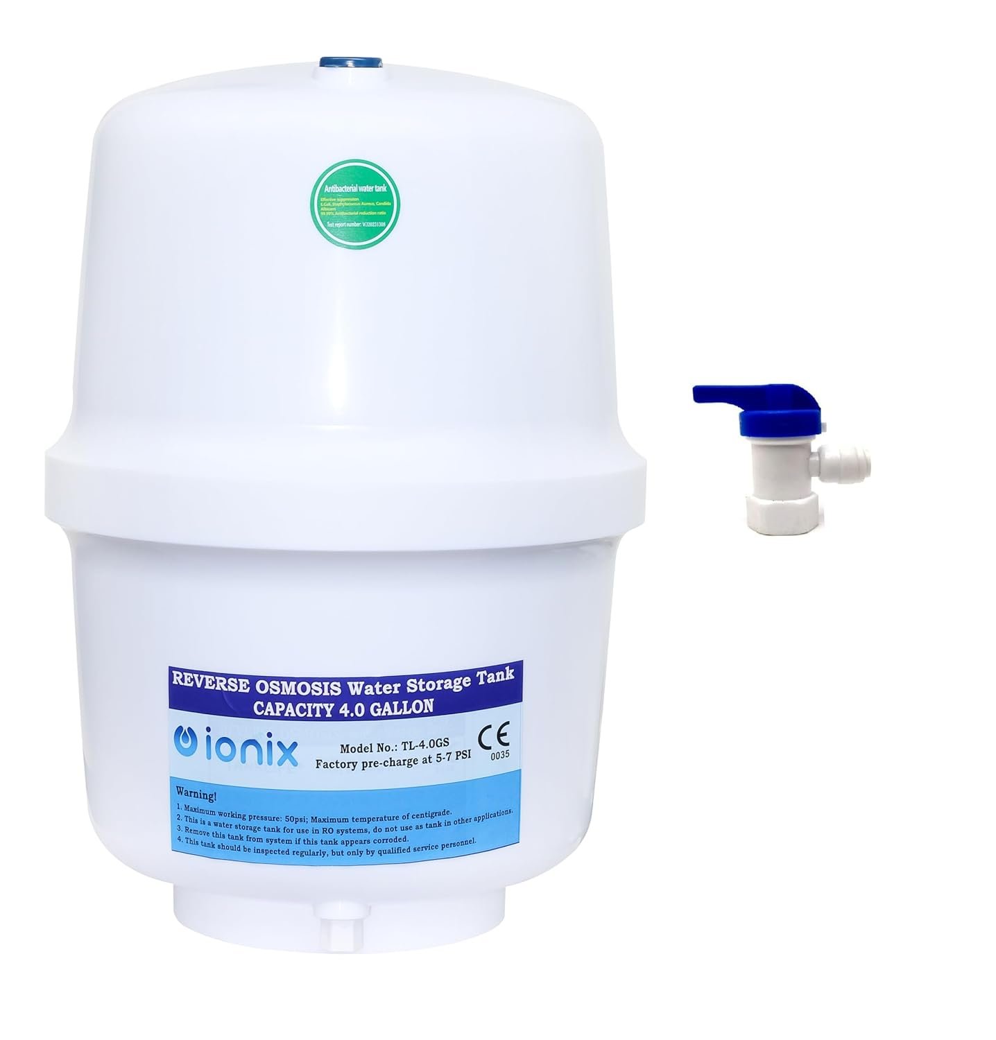IONIX Ro pressure tank with tank valve, RO Pre-Pressurized Water Storage Tank | Ro Pressure Tank with 4 Gallon Capacity