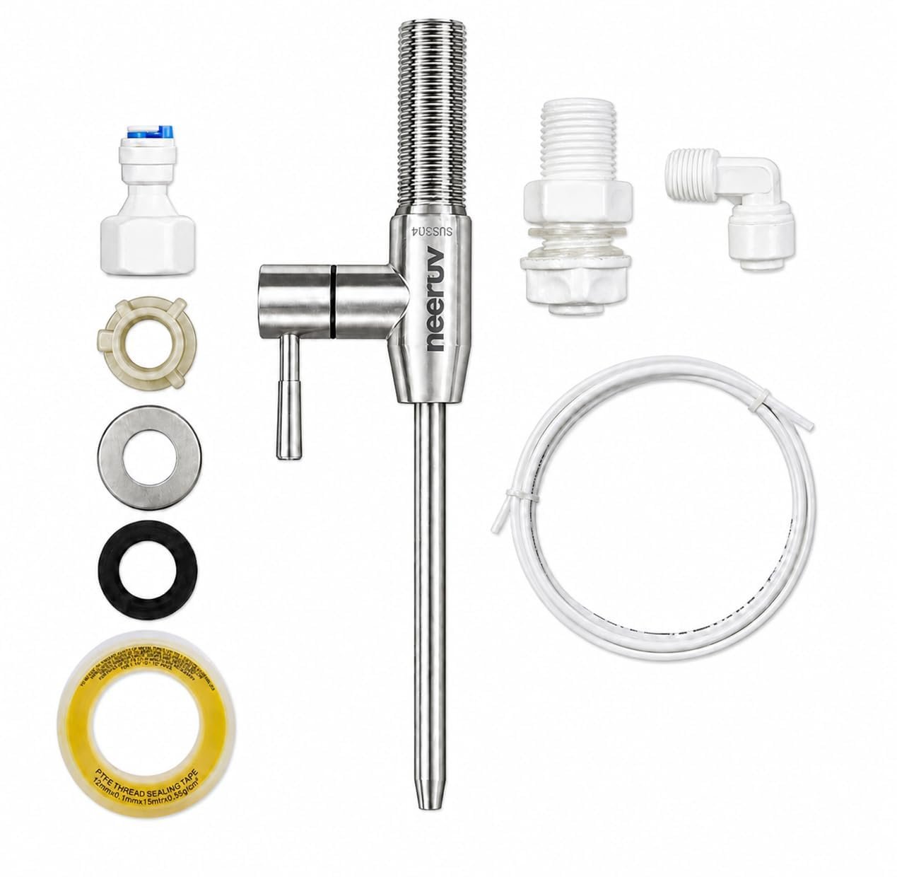 SS 304 RO Faucet Tap | Stainless Steel Water Purifier Tap with Pipe & Fittings for Cabinet Mount | Leakproof RO Water Tap & RO Tap Extender for Kitchen RO Purifier System (3/8 Inch)