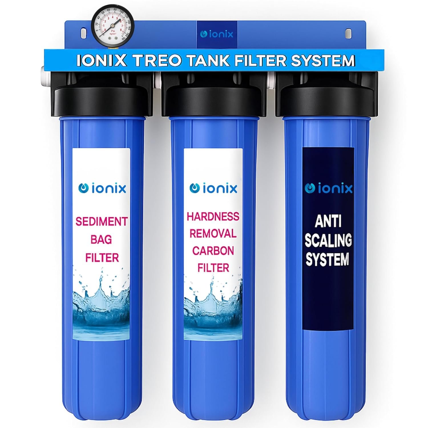 IONIX Treo Tank Filtration System | water softner for bathroom, Whole House Filter for Salt less softner Effective Scaling & Hard Water Treatment with Triple Filter Setup