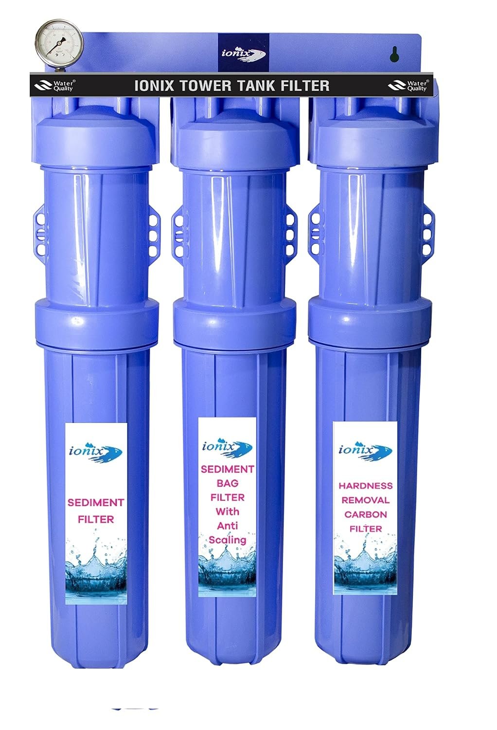 IONIX TDS Tower Tank Filteration System With German Housings | Whole House Water Filter| Saltless Water Softner, Upto 5000 Liters Per Day Capacity, 1 Set, Blue