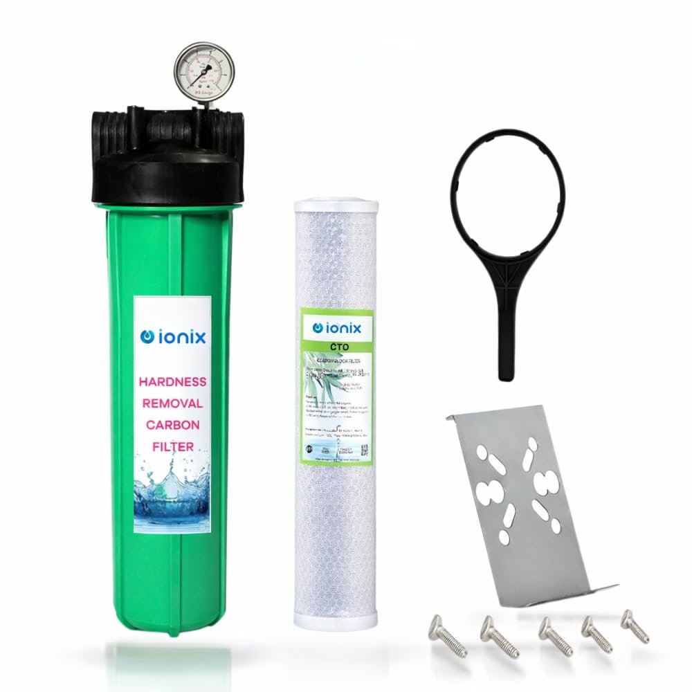 IONIX Whole House Water Filter With Glycerine Pressure Guage&Industrial Quality Double O Ring Housing/Tank Filteration Systems,Hardness&Scaling Filter For Whole House,1 Set,Green,Sedimentation