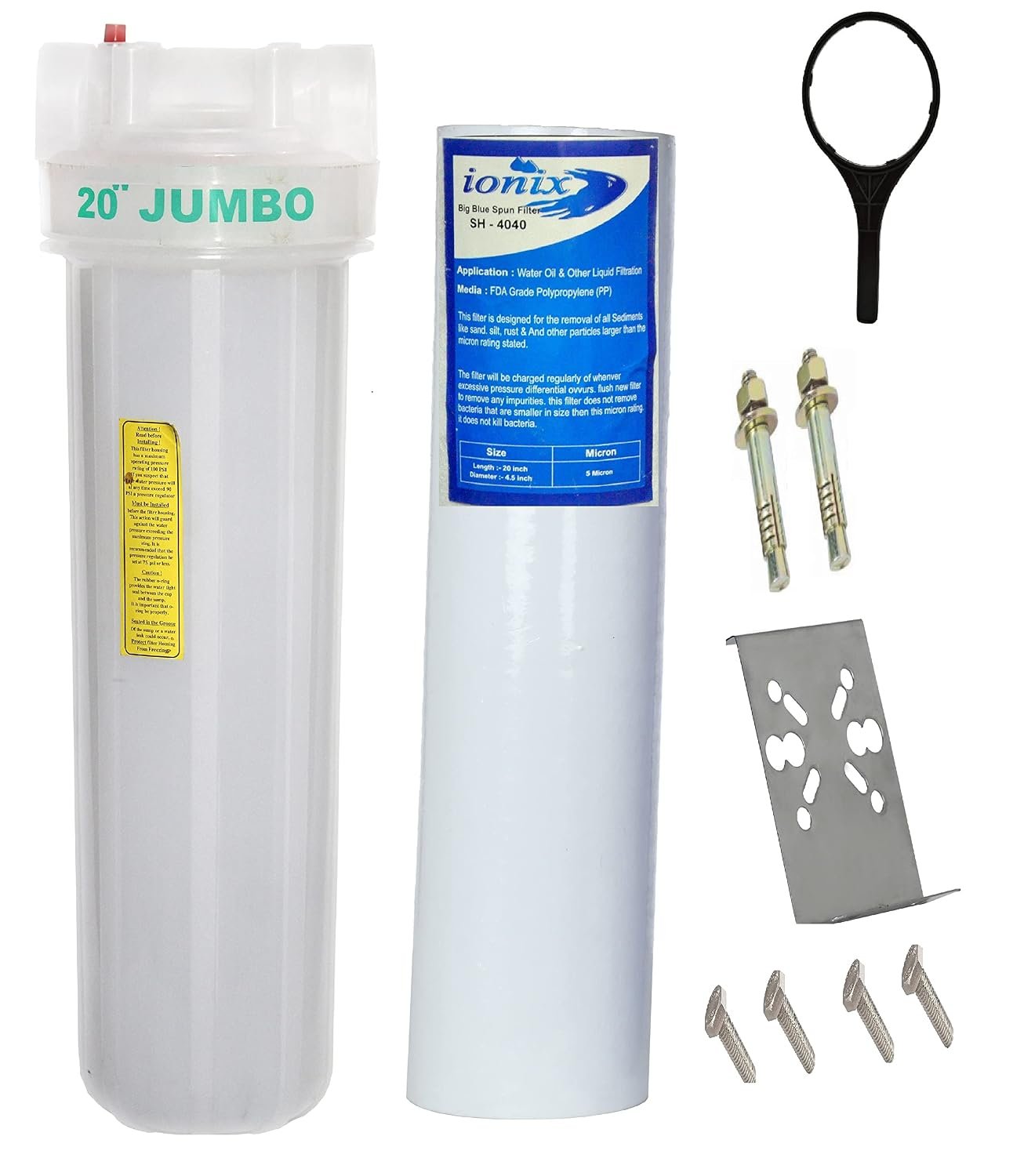 IONIX Water Filter for Overhead Tank with Cartridge Filter | Semi Transparent | Whole House Water Filter | See Thru housing | Sediment Filter for Overhead Tank, 1 Set, Blue